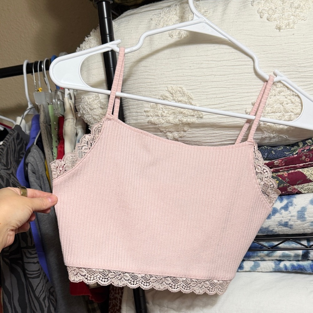 Forever 21 Blush Lace Trim Crop Top